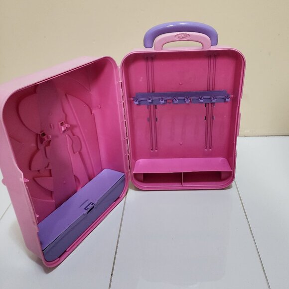 Barbie Rolling Doll Suitcase Storage Case 2001 Pull Handle Travel Trunk - Picture 3 of 8
